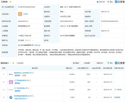 明阳智能 中国神华等于江门成立风能开发公司